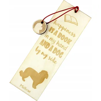 Doplněk ke knize Maltézský psík - gravírovaná záložka do knihy se psem a jménem