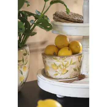 Zahrada Béžový keramický obal na květináč s citróny Lemonio M - Ø16*9 cm