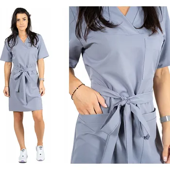 Dámské šaty Elastické zdravotnické šaty na zavazování s kapsami, POPIEL (popelavá/šedá), pohodlná halena, velikost 38