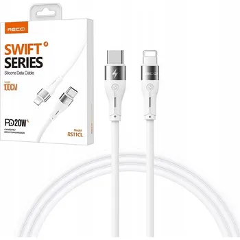 Datový kabel Kabel Recci USB-C - Apple Lightning 1 m bílý
