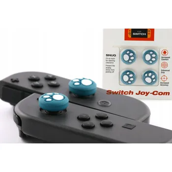 Herní konzole 4x SILIKONOVÉ NÁVLEKY GUMOVÉ ČEPIČKY PRO JOYSTICK SWITCH OLED LITE TLAPKY 4 KS BÍLO-MODRÉ