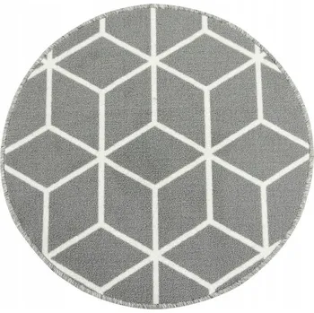 Koberec KOBEREC KULATÝ PODGUMOVANÝ GEOMETRICKÝ STŘÍBRNÝ CUBES 3D LINIE průměr 80 cm