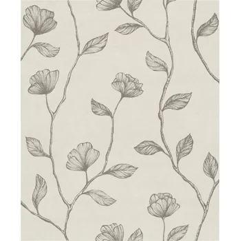 Tapeta BÉŽOVÁ TAPETA ZLATÝ VZOR LISTY KVĚTY VINYLOVÁ NA VLIESU