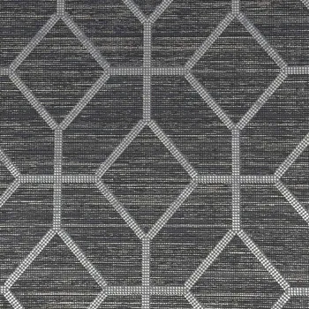 Tapeta ČERNÁ VINYLOVÁ TAPETA SE STŘÍBRNÝM GEOMETRICKÝM VZOREM