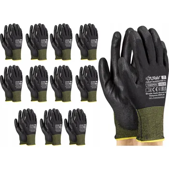 Pracovní rukavice Rukavice JURAV PRACOVNÍ RUKAVICE POLYURETANOVÉ pro práci, velikost 7 - S, 12 párů