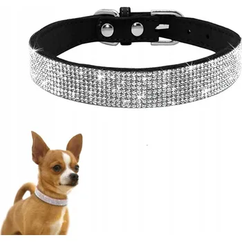 Obojek pro psa OBROŽEK PRO PSA KOČKU ČERNÝ KŘIŠŤÁLY LEHKÝ L