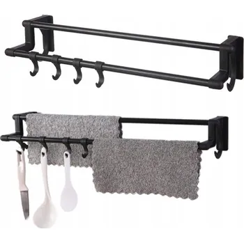 Věšák Univerzální koupelnový/kuchyňský věšák bez vrtání, tyč s háčky