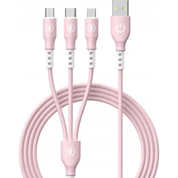 Datový kabel Kabel Interlook USB - USB typ C / microUSB / Lightning 1,2 m růžový