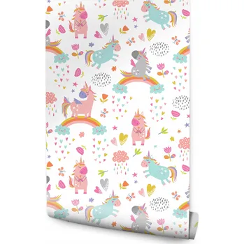 Fototapeta Tapeta pro holčičku duha obláčky jednorožci