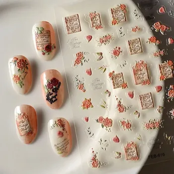 samolepka Samolepky na nehty 3D samolepicí vypouklé vzory NÁPISY KVĚTINY RŮŽE