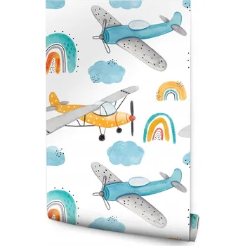 Fototapeta Tapeta pro děti LETADLA Mraky Duha Akvarel