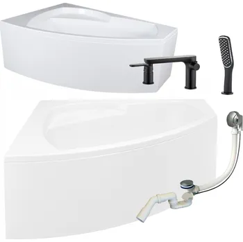 Vana ROHOVÁ PŘÍSTĚNNÁ VANA S BATERIÍ, OBKLADEM, SEDÁTKEM A SIFONEM, LEVÁ 160x105