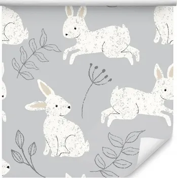 Fototapeta Tapeta pro děti králíci rostliny květiny listy