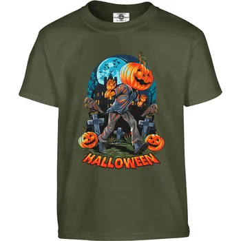 Pánské oblečení Tričko Halloween | Dýně na hřbitově Druh: Dětské, Barva: Khaki, Velikost: L