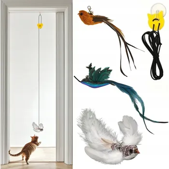 Hračka pro kočku Sada hraček pro kočky 3x ptáček se zvonkem, nastavitelná gumička 170 cm