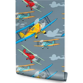 Fototapeta Tapeta pro děti Barevná letadla Oblaka RETRO