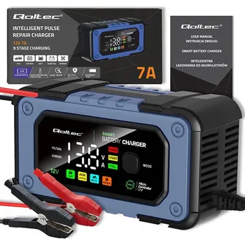 Nabíječka autobaterie Nabíječka autobaterií STD/AGM/LIFEPO4/WET 12V 7A Qoltec