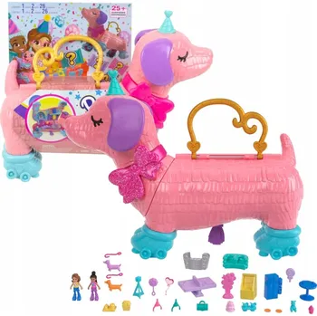 Polly Pocket piniata sada - růžový jezevčík pejsek - kabelka panenka HKV52