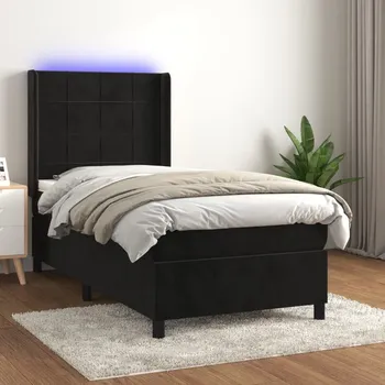 Postel vidaXL Box spring postel s matrací a LED 90x190 cm samet [3139539] Barva: Černá