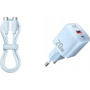 RYCHLÁ SÍŤOVÁ NABÍJEČKA ESSAGER 20W S KABELEM 1m USB-A + USB-C