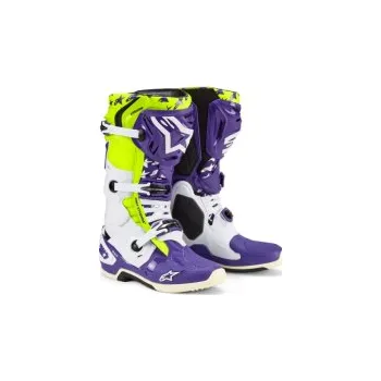 Moto obuv Mx Boty Alpinestars Tech 10 Dirt Studios® LE Boots White/Purple/Yellow Fluo, Velikost US 9 / EU 43