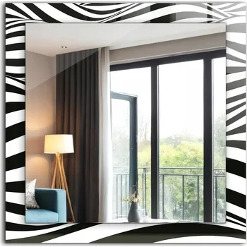 Zrcadlo Čtvercové nástěnné zrcadlo s potiskem motivu Černobílé vlny 60x60 cm