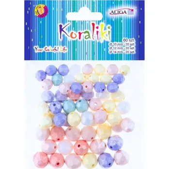 Dětské navlékací korálky Korálky kulaté 60ks - PASTEL, broušené, mix velikostí
