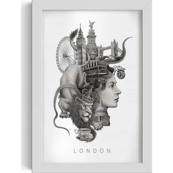 Obraz Obraz na zeď Černobílý Londýn Big Ben Tower Bridge Autobus 20x30 cm