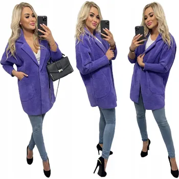 Dámský kabát Soprato dámský fialový kabát oversize bez kapuce krátký, přechodný, jarní podzimní zimní, univerzální velikost