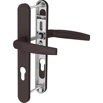 Garážová vrata klika pro křídlová vrata Trido MB45, MB60, stříbrná - klika s vratnou pružinou, rozteč 92 mm, oválný štítek š. 32 mm, pro dveřní křídlo tl. 40 - 90 mm, čtyřhran 8 x 8 mm délka 130 mm, barva černá, antracit, stříbrná, hnědá, bronz nebo bílá