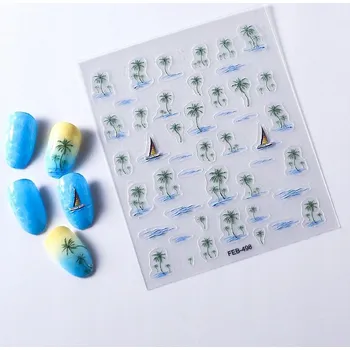 Samolepky na nehty Samolepící konvexní vzory PALMY PLACHETNICE VODA