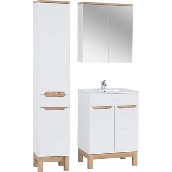 Koupelnový nábytek Koupelnová sestava Bali 80 cm se skříňkami, zápustným umyvadlem a zrcadlem II dub wotan/bílá