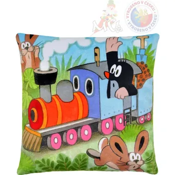 Polštář Moravská ústředna MORAVSKÁ ÚSTŘEDNA Polštář 25x25cm Krtek (Krteček) mašinka