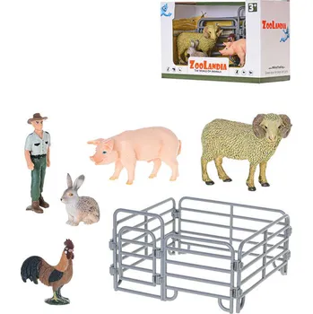 _Ostatní 1_ Zoolandia farma herní set zvířátka 4ks s farmářem a ohradou plast