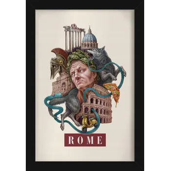 Obraz Obraz grafika v rámu Retro styl Řím Koloseum Vlčice Panteon Pizza 20x30