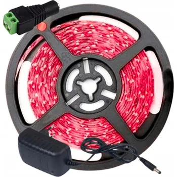 LED páska TAŚMA LED CZERWONA 5M 12V SADA + NAPÁJECÍ ZDROJ + DC KONEKTOR