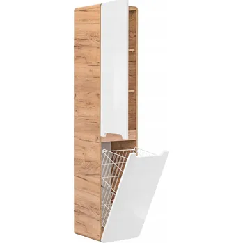 Koš na prádlo Závěsný koupelnový sloupek se zaobleným košem na prádlo, 170 cm, bílá/dub