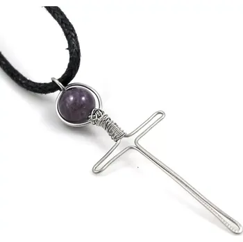 Náhrdelník Meč-kříž na krk ametyst