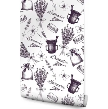 Fototapeta Tapeta motýli levandule nápisy sáčky do jídelny