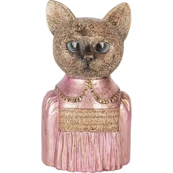 Dekorace socha busta kočka v růžové košili - 14*11*23 cm