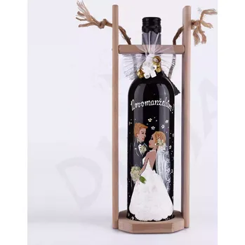 Stojan na víno Malované víno+dřevěný stojan Láhev Novomanže