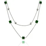 Yvon Dvouřadý náhrdelník z chirurgické oceli se zelenými fazetovými skleněnými krystaly