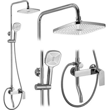 Vodovodní baterie Rea Storm, sprchová-vanová souprava dešťovou hlavovou a ruční sprchovou hlavicí, chromová, REA-P4881
