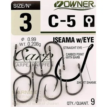 Rybářský háček Háčky zemní s otřepem Owner Carp Iseama C-5 9 ks