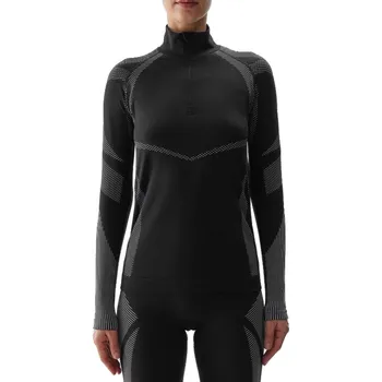 Pánská mikina Dámská zateplená lyžařská mikina s 1/2 zipem 4F-SEAMLESS UNDERWEAR-WAW24USEAF160-20S-DEEP BLACK Černá XS/S