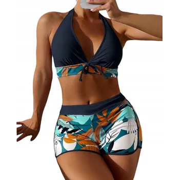 Dámské plavky PLAVKY BIKINI KRAŤASY DVOUDÍLNÉ PLAVKY S VYSOKÝM PASEM NA ZAVAZOVÁNÍ XL