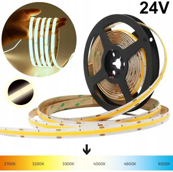 LED páska LED pásek COB 24V 10W-12W/m BÍLÁ NEUTRÁLNÍ 4000K BEZ BODŮ NEON IP20