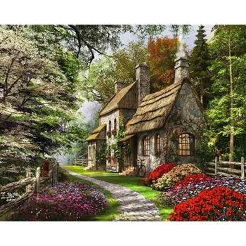 Figured ART Malování podle čísel - VENKOVSKÝ DOMEK na rámu 40 x 50 cm
