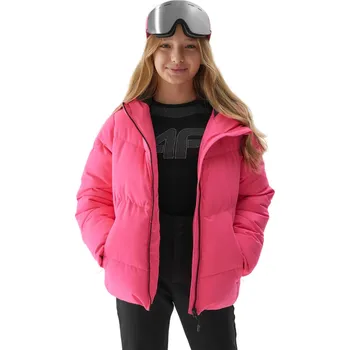 Dívčí lyžařská bunda 4F JUNIOR-TECHNICAL JACKET-JAW23TTJAF293-55N-HOT PINK NEON Růžová 134