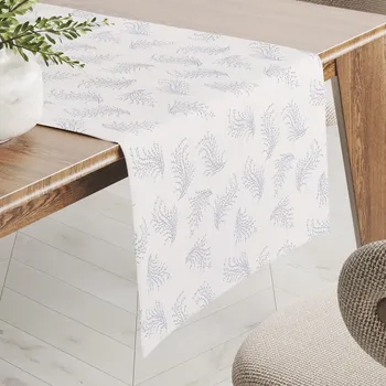 ubrus Dekorační běhoun na stůl Sofia SF-009 Stříbrné větvičky na bílém 20x160 cm